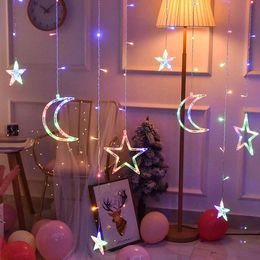 110V 220V Plug 3.5M LED Moon Star Lamp Fairy Curtain Light Christmas Garland String Lights For Home YEAR Wedding Decoration 211015