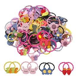 100PCS/50Pair Mix Colours Baby Girls Ties Elastic Soft Rubber Bands Ponytail Holder Pigtail Bows Hair Accessories