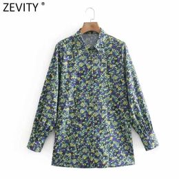 Zevity Women Vintage Floral Print Single Breasted Shirt Retro Office Ladies Long Sleeve Blouse Roupas Chic Femininas Tops LS9032 210603