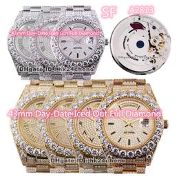 7 Styles Luxury Watches 43mm Day-Date Iced Out Full Diamonds A2813 Automatic Mens Watch Sapphire Diamond Dial Bracelet Gents Wristwatches