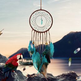 Dream Catch Tassel Feather Turquoise hexagonal prisms pendant Wind Chimes Window Wall Hanging Indian Home Decor