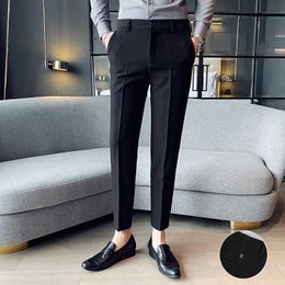 British Style Business Dress Pants Men Solid Colour Casual Slim Fit Office Social Suits Pants Formal Wedding Trousers Autumn 210527