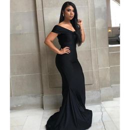 Black Mermaid Long Bridesmaid Dresses 2021 Plus Size Off Shoulder Floor length Garden Maid of Honour Wedding Party Guest Gown275F