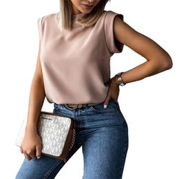 Women Office Lady T-shirt Top Polyester Short Regular Sleeve Stand Collar Solid Color Pullover 210522