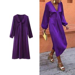 Za 2021 New Dress Woman Chest bow Dress Long Women Casual Long Sleeve Dresses Spring and Autumn Fashion Party Style Dresses Y1204
