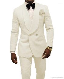 Men's Suits & Blazers 2021 Custom Made Ivory Jacquard Groomsmen Groom Tuxedos Double Breasted Men Wedding Man Blazer 2 Pieces (Coat+Pants)