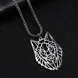 Pendant Necklaces My Shape Wolf Animal Necklace Stainless Steel Forest Animals Men Hollow Cut Out Jewellery Gift