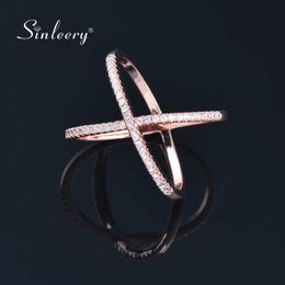 SINLEERY Trendy X Shape Cross Wedding Rings Rose Yellow Gold Silver Colour Micro Paved Crystal Rings For Women Jewellery JZ008 SSB X0715