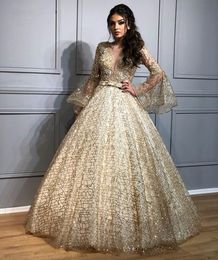 Gorgeous Lace Sequins Evening Dress with Beads Unique Design Arabic Dubai Style Long Sleeve Prom Gown for Formal Occasions Custom Made