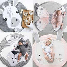 Cartoon Animals Baby Play Mat Foldable Kids Crawling Blanket Pad Round Carpet Rug Toys Cotton Children Room Decor Photo Props 210320