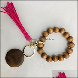 Aessories Women And Men 7 Styles Fashion Keychains Wooden Bracelet Keychain With Tassels Key Diy Fibre Pandent Wood Bead Bangle Keys Decorat