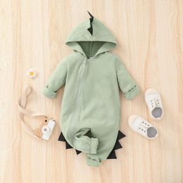 baby Boy girl clothing Long Sleeve Dinosaur Design Hooded Rompers kid 100% cotton Spring Infant Zipper romper clothes 0-12Months