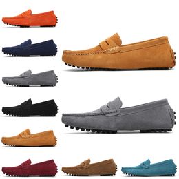 High quality Non-Brand men dress suede shoes black dark blue wine red gray orange green brown mens slip on lazy Leather shoe eur 38-45