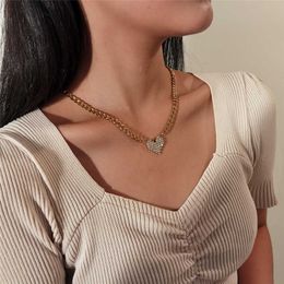 Goth Bling Crystal Love Heart Choker Necklace Statement Gift Cute Sweet Kpop Gold Color Chain Necklace Christmas Women Jewelry