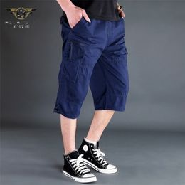 Men's Summer Breeches Cargo Short Pants 3/4 Length Straight Loose Baggy s Boardshort Male Hip Hop Plus Size 4XL 5XL 210713