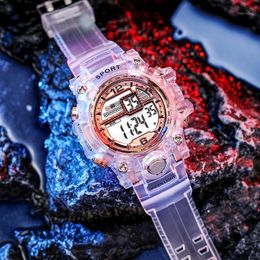 Relógios de pulso de moda transparente relógio homens diodo emissor de luz digital multi-função à prova d 'água de esportes impermeável relojes hombre