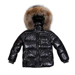 Kids Winter Down Jacket for Girls Big Real Fur Boys Clothes Children Clothing Baby Thicken Warm Snowsuit Toddler Coat with Hood 211203