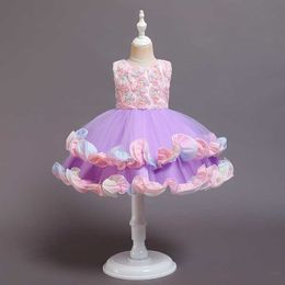 Girls Rainbow Colour Flower Dress for Kids Lovely Ruffles Princess Ball Gown Birthday Children Year 210529