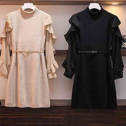 Plus Size Women's Autumn Clothing Fat Sister Belly Skirt French Slim Dress Western Style Reduced Age UK192 210507