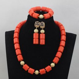 Earrings & Necklace Fashion Chunky Artificial Coral Beads Set Bridesmaid African Jewellery CNR669