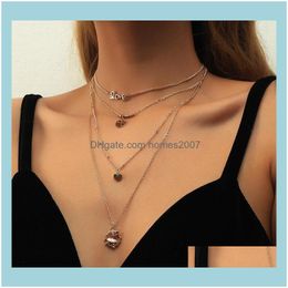 Necklaces & Pendants Jewelryhigh Quality Fashion Necklace Multilayer Box Chain The Sun Set Auger Pendant Clavicle Hip-Hop Sweater Chains Dro