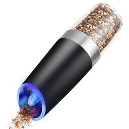 Electric Salt and Pepper Grinder, Gravity Control Battery Powered With Blue LED Light, Adjustable Ceramic Coarseness 210611