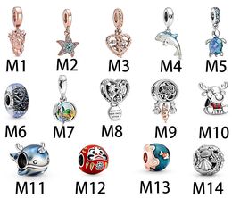 Genuine 925 Sterling Silver Fit Bracelet Charms Ocean New Twinkle Dolphin Turtle Charm Beads Love Heart Blue Crysta for Diy