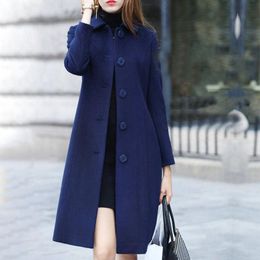 Fashion British Solid Button Woolen Coat Women Plus Size Long Sleeve Coats Woman Elegant Pocket Slim Outwear Mujer Women's Wool & Blends
