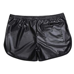 Mens Underwear Luxury Underpants Lingerie Wet Look Faux Leather Sports Boxer Shorts Back Pocket Latex Pants Gay Pole Dance Briefs Drawers Kecks Thong SDDL