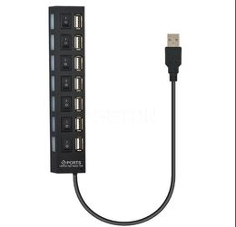 7 port USB HUB With Independent Switch HUB Multi LED High Speed USB 2.0 480Mbps On Off Switch Portable USB Splitter with retail