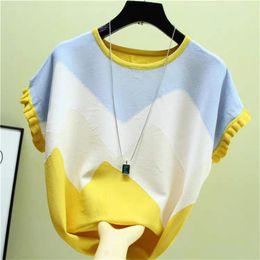 summer Fashion O collar Colour contrast Ruffle sweater bottoming shirt women's Loose thin pullover 210507