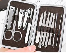 12 in 1 stainless steel nail cutters manicure set with leather gift box packing OEM logo