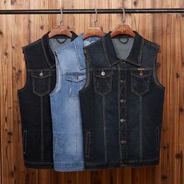 Men's Vests Big Guy Plus Size M-6XL 7xl 8xl Men Denim Vest Outerwear & Coats Turn-down Collar Male Tops For 150 Kg 3 Colors