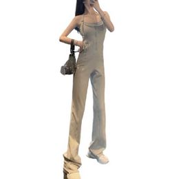 PERHAPS U Women Grey Casual Sports Wide Leg Straight Pants Jumpsuit overalls Slim Skinny Short Camisole Adjustable Tank J0002 210529