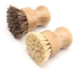 2021 Handheld Wooden Brush Round Handle Pot Brushs Sisal Palm Dish Bowl Pan Cleanning Brushes Kitchen Chores Rub Cleaning Tool