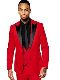 Men's Suits & Blazers 2022 Fashion Red Men Black Peaked Lapel 3Pcs Tuxedo Suit Custom Made Slim Fit Groomsmen Wear( Jacket+Pants+Vest)