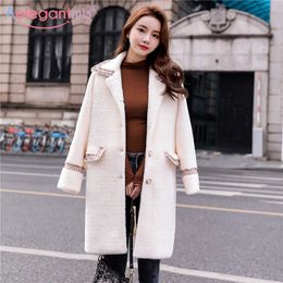Aelegantmis Design Women Faux Fur Coat Long Trench Autumn Winter Casual Outerwear Female Furry Teddy White 210607