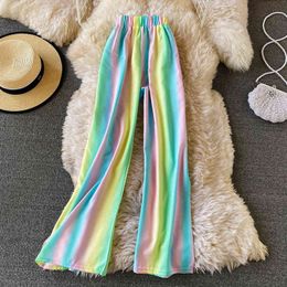 Pants & Capris Summer Thin Loose Elastic Waist Rainbow Wide-leg Pant Women Casual Gradient Colour Straight Mujer Pantalones 210429