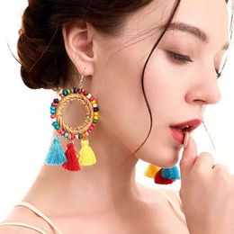 Bohemian circle rice bead earrings accessories European and American rattan woven tassel net celebrity fashion jewelry