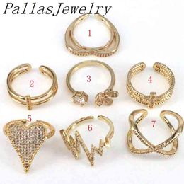 10Pcs Simple Gold Colour Heart Flower Cz Rings For Women Girls Korean Style Geometric Gift 2021 Female Jewellery Party