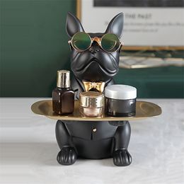 Bulldog Sculpture Table Decoration Multifunction Desk Storage Statue Decorative Coin Bank Home Room Decor Figurine 211101