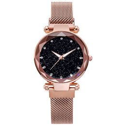 Casual Women Romantic Starry Sky Wrist Watch Bracelet Leather Rhinestone Designer Ladies Clock Simple Dress Gift