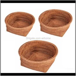 Housekeeping Organization Home Gardenwicker Rattan Basket Hand Woven Bread Tray Fruit Vegetable Bowl Candy Serving Desk Countertop Storage Bo