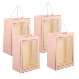 Gift Wrap 4pcs Portable Flower Pouches Window Plants Bouquet Paper Packaging Bags