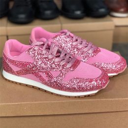 2021 Designer Women Sneakers Flat Shoes Lace up Sneaker Leather Low-top Trainers with Sequins Outdoor Casual Shoes Top Quality 35-43 W17