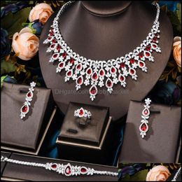 Earrings & Necklace Jewellery Sets Soramoore 4Pcs Sparkly Luxury Blooming Shiny 4 Colours Bangle Ring Set Brides Wedding Jewellery Drop Deliver