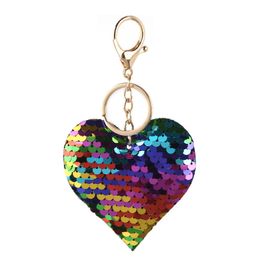 2022 Key-chain Party Favor reflective shiny peach heart jewelry with colorful sequins love bag car pendant