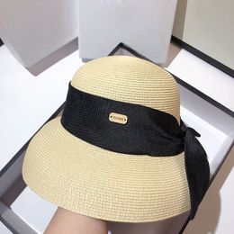 Summer Women Straw Weave Hat Classic Simple Sun Protection Cap Foldable Outdoor Casual Caps Solid Color Bowknot Wide Brim Hats