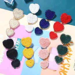 Bohemian Multilayer Beads Heart Dangle Earring for Women Handmade Geometric Beaded Statement Earrings Weave Jewellery