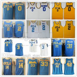 NCAA UCLA Bruins College Basketball Jerseys Johnny Juzang 3 Zach LaVine 14 Kevin Love 42 Russell Westbrook 0 Lonzo Ball 2 Reggie Miller 31 Walton 32 University Shirts